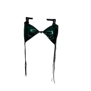 Women’s Metallic Emerald Green Triangle Bikini Top Tie Adjustable Shiny XXL